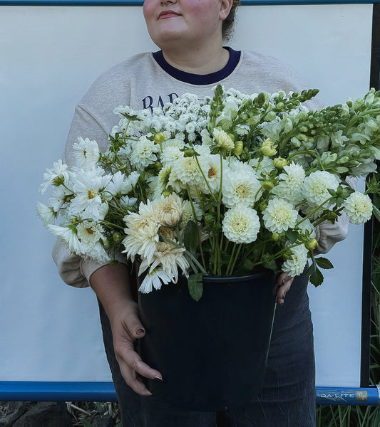 White Flowers by the Bucket